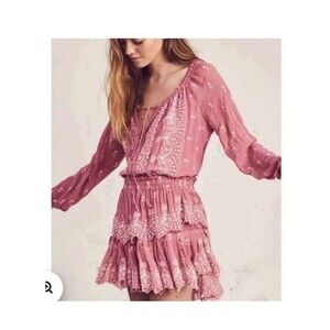 LoveShackFancy Tea Rose Pink Floral Embroidered Mini Dress, Small